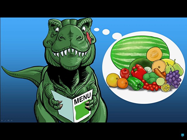 Dinosaur eating fruit
