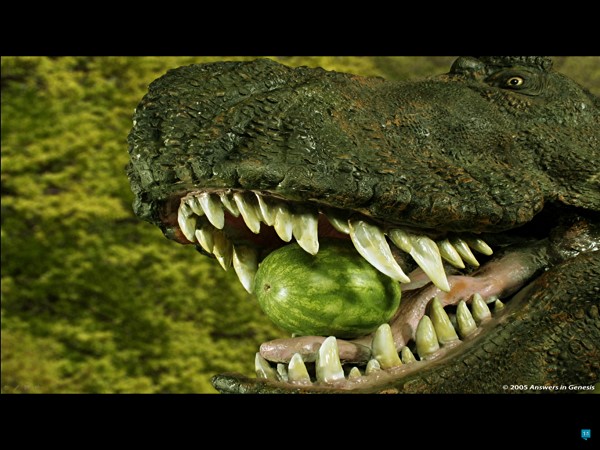 Dinosaur swallowing watermelon