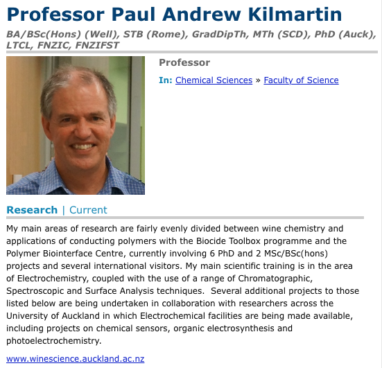 [Prof. Paul Kilmartin university webpage]