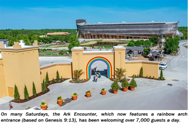 The entrance to the Ark Park, with the fake Ark in the background.