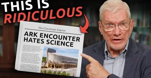 Ken Ham holding a newspaper with the head, Ark Encounter Hates Science